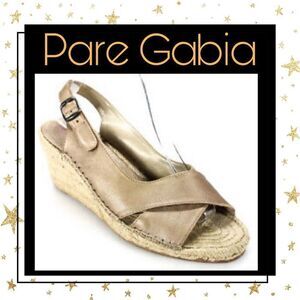 Pare Gabia Open Toe Gold Espadrille Wedges 9